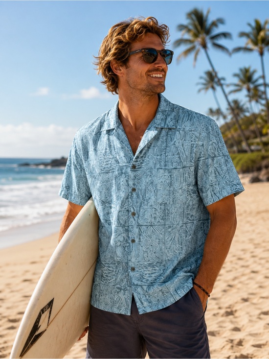 Favant Designed in Hawaii Other - Men’s‎ Favant Blue Hawaiian Surfboard Print Button Down Shirt XL Beach Resort